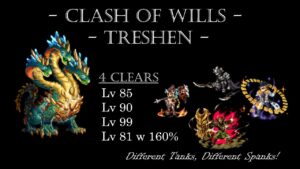 FFBE | Clash of Wills - Treshen the Hydra | Multiple Clears at lvl 85, 90, 99 and 81 w 160% bonus